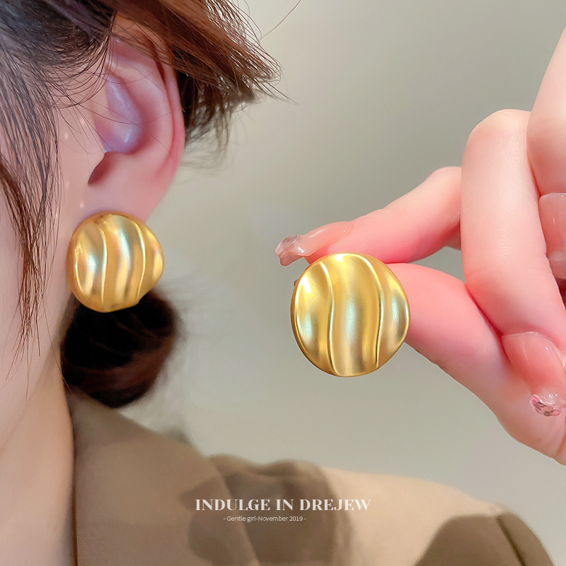 Drejew Ruched Pattern Circle Ear Studs Women's Summer Middle Ancient Fancy Unique Earrings Elegant Unique Earrings