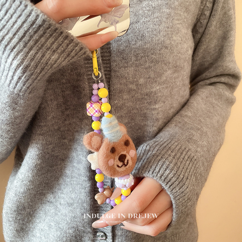 Cute Cartoon Felt Nightcap Bear Good-looking Handbag Pendant Plush Doll Fancy Mobile Phone Charm Keychain
