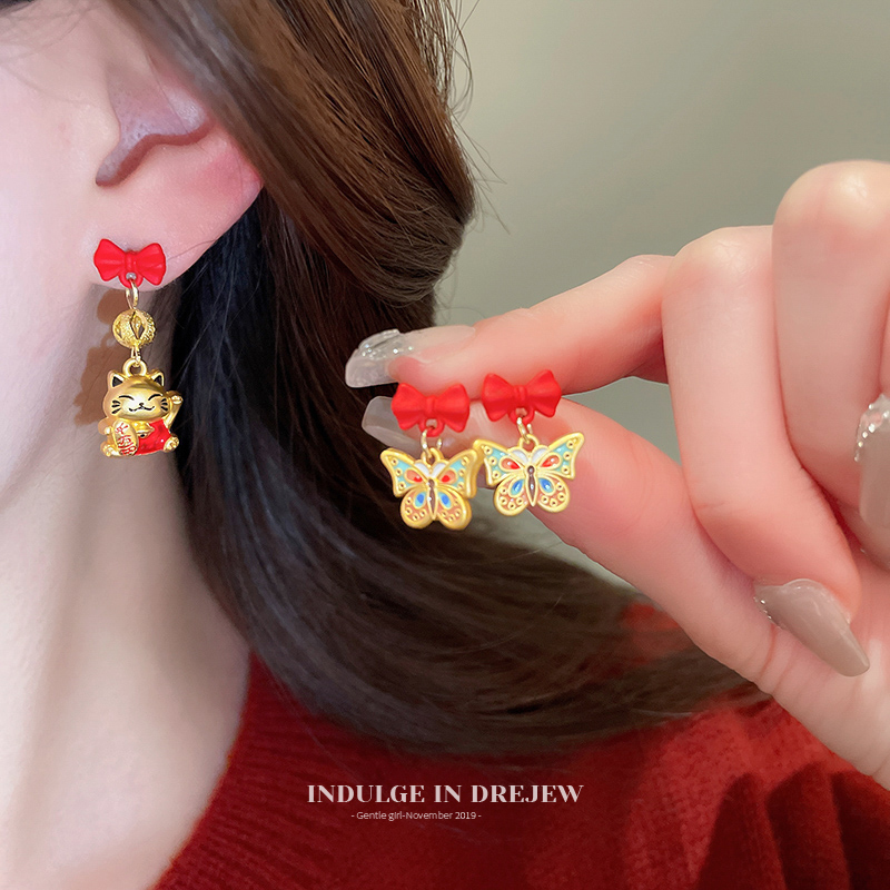Middle Ancient Color Enamel Butterfly Studs 2025 New Arrival Hot-Selling Earrings Accessible Luxury Fancy Birth Year Earrings for Women