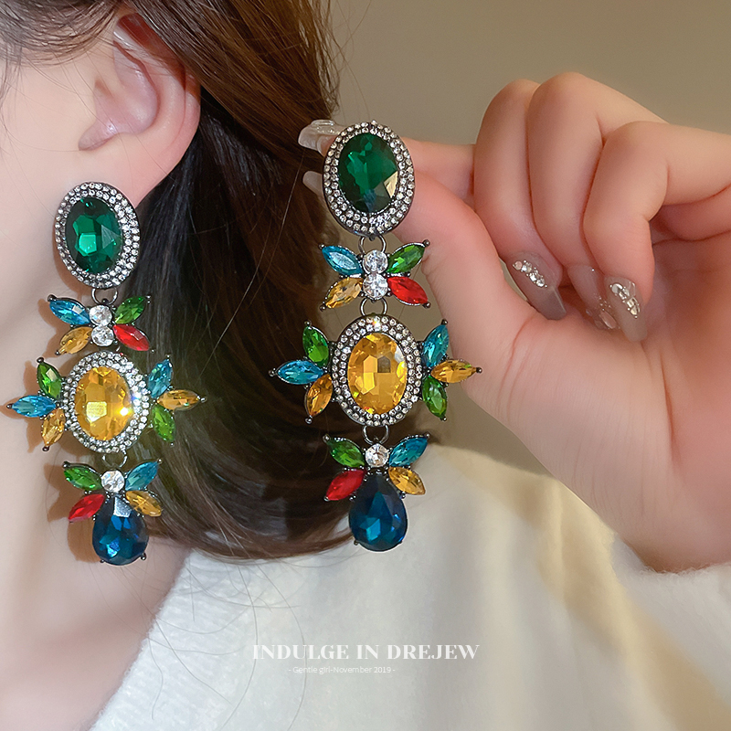 Middle Ancient Vintage Color Water Drop Ear Studs Accessible Luxury Fancy Elegant Generous Earrings New Arrival Exaggerated Earrings Female