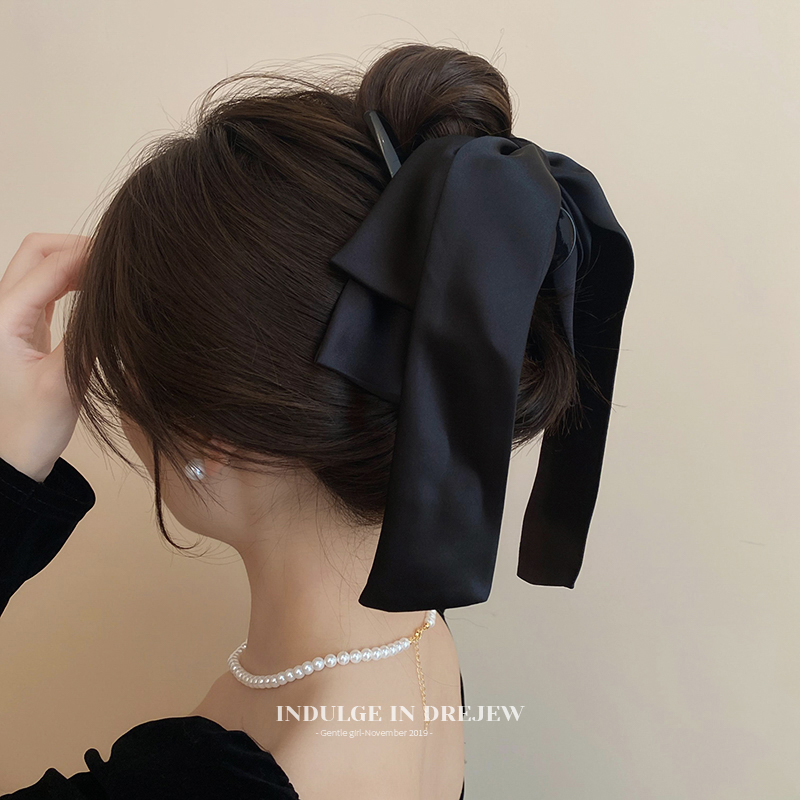 Black Bows Ribbon Tassel Grip Female 2025 New Hairpin Back Head Summer Shark Clip Hairware
