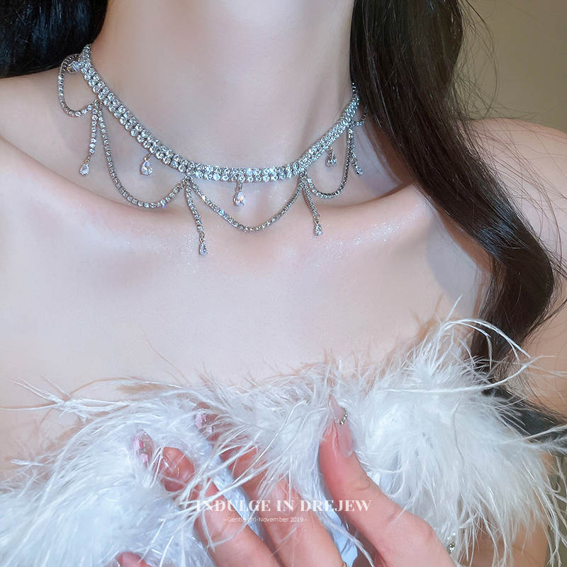 Tassel Necklace for Women 2025 New Arrival Light Luxury Minority Clavicle Chain with Diamond French Style Necklace Exaggerated Neck Accessories