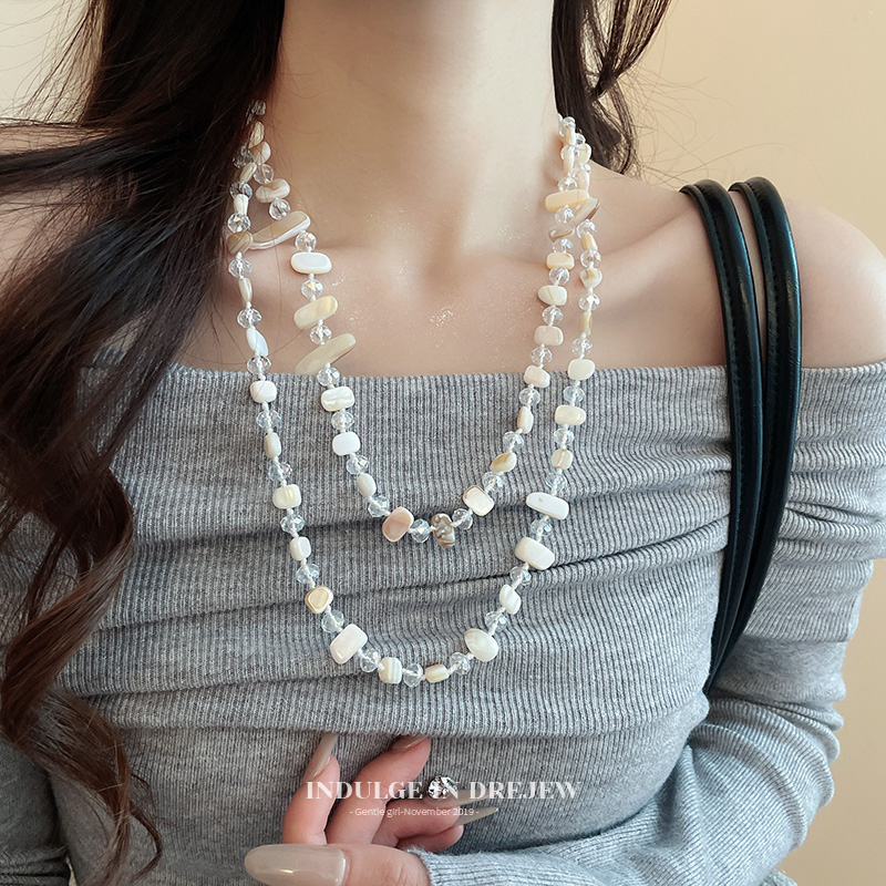 Double Layer Twin Asymmetrical Crystal Necklace Fancy Light Luxury Minority Long Sweater Chain Elegant Accessories Female New Arrival