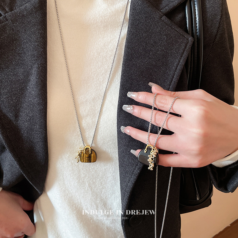 Long Agate Bag Sweater Chain Light Luxury High-Grade Pendant Beaded Necklace Women New Niche Fashion Accessories