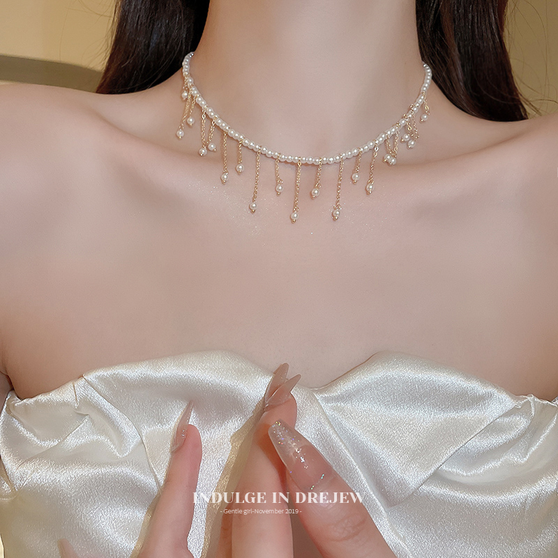 French Style Pearl Tassel Necklace for Women Classy Stylish Niche Style Clavicle Chain 2025 New Arrival Best Selling Sweater Chain Accessories