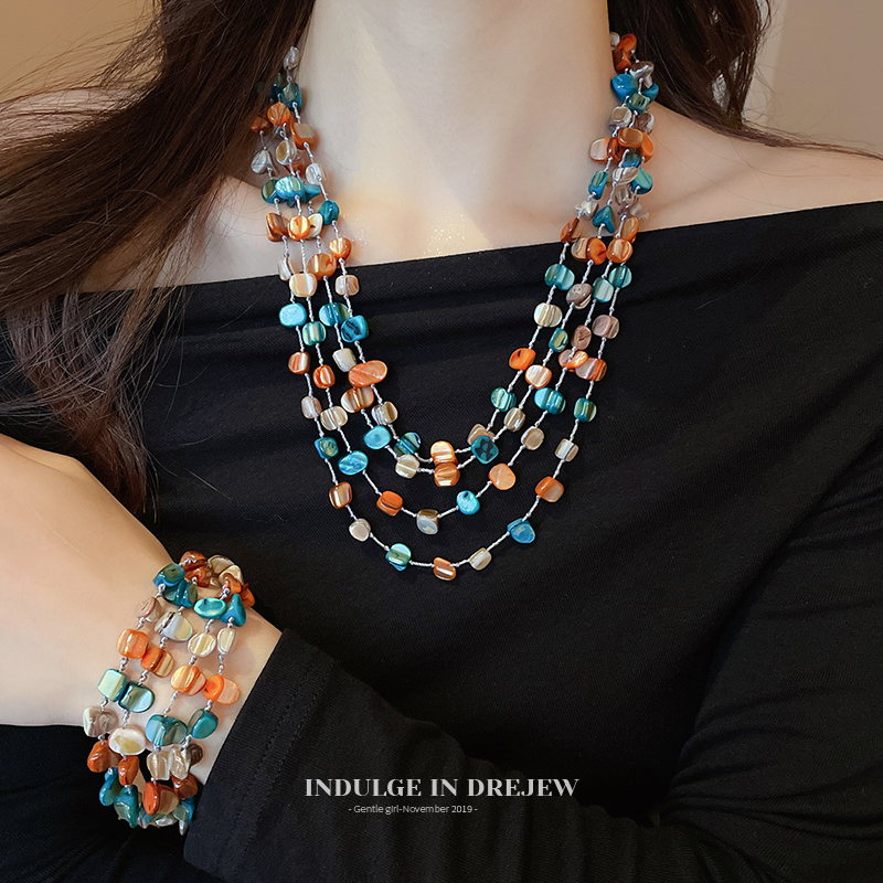 Multi-Layer Twin Asymmetrical Color Necklace for Women Fancy Accessible Luxury Personalized Clavicle Chain Bohemia Style Ornament