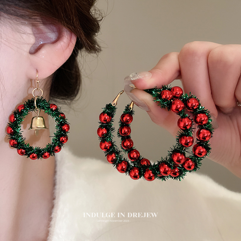 Fashion Exaggerated Red Ball Eardrop Earring 2025 New Arrival Best Selling Fancy Stud Earrings Christmas Bell Earrings