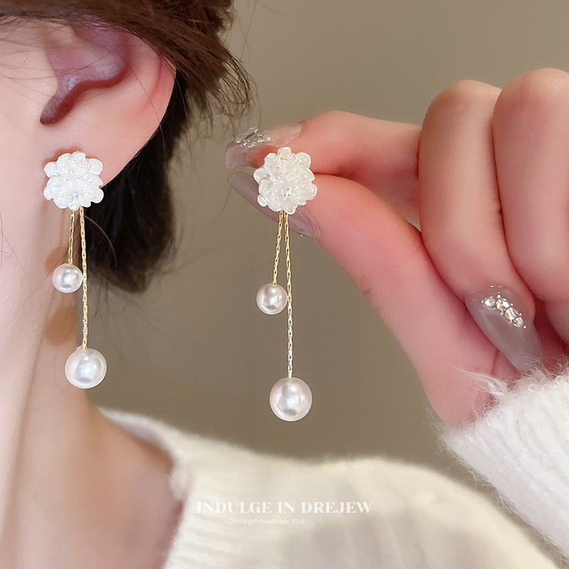 French Flower Pearl Tassel Eardrops Women's Accessible Luxury Fancy Elegant Earrings 2025 New Arrival Best Selling Exaggerated Earrings