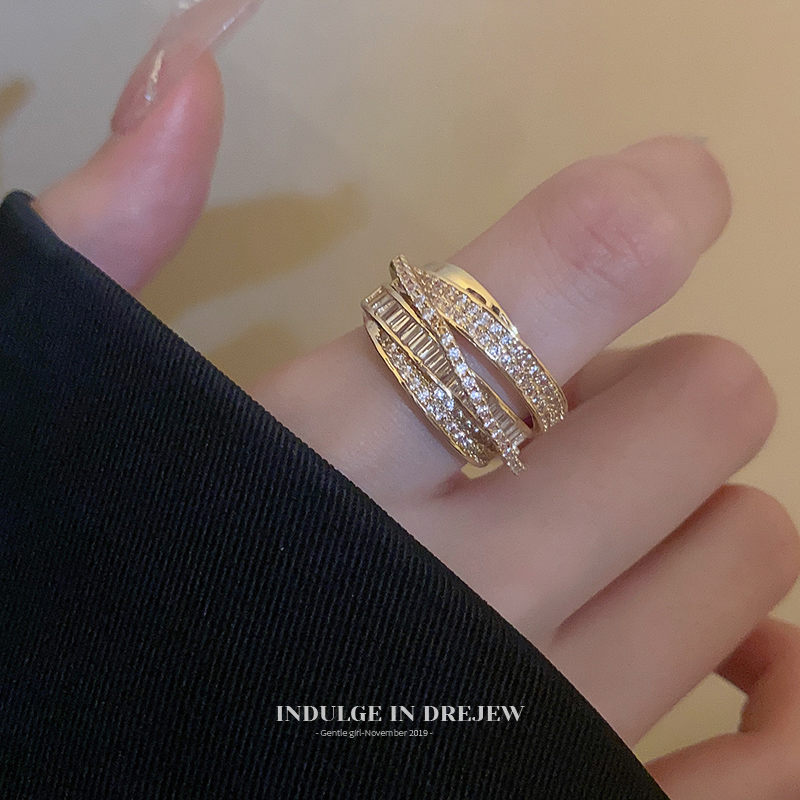 Gold Open-End Zircon Ring French Style Retro Fancy Elegant Index Finger Ring Stylish Niche Style Bracelet for Women