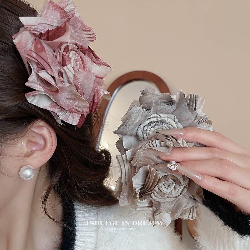 Super Fairy Mesh Rose Barrettes Female Back Head Elegant Hair Pin New Arrival Side Retro Atmosphere Hairware