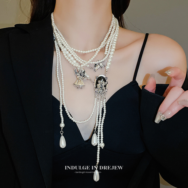 Multi-Layer Pearl Necklace for Women New Arrival Fancy Light Luxury Temperament Pendant Sweater Chain Special-Interest Design Sweet Cool Accessories