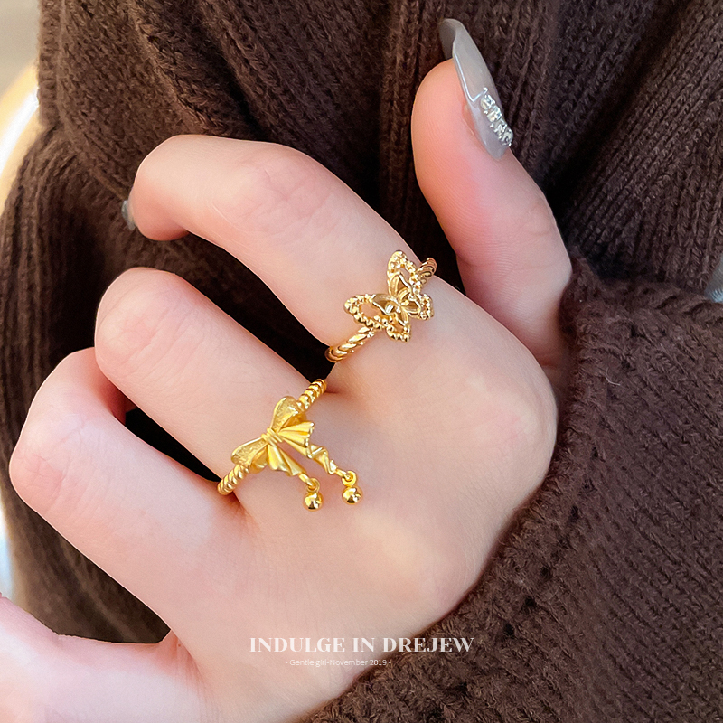 Gold Ruched Bow Ring Women's Special-Interest Design Accessible Luxury Fancy Index Finger Ring 2025 New Arrival Bracelet