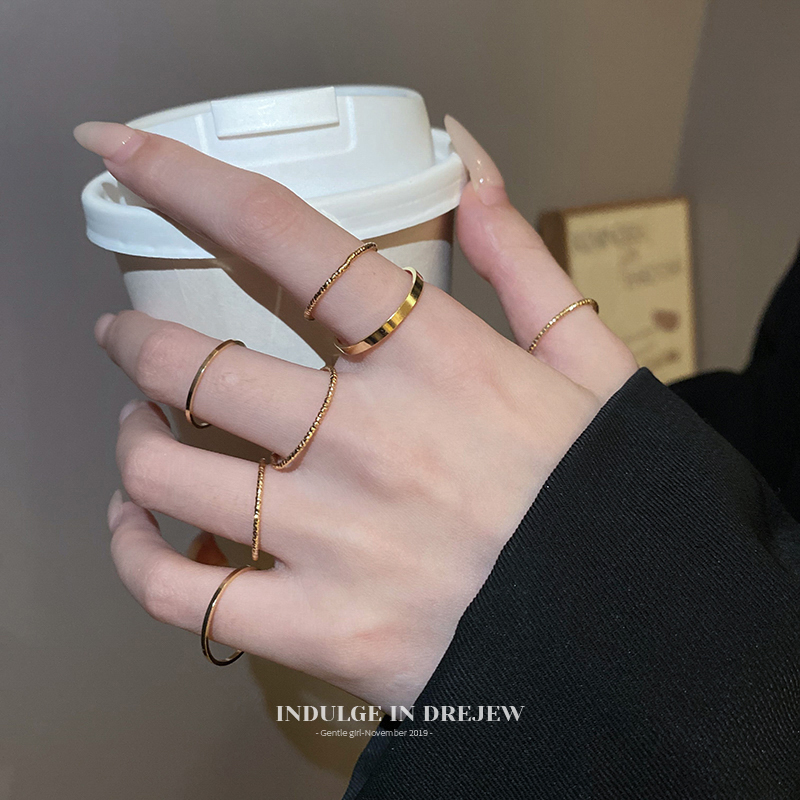 (7-Piece Set) Ring Female Special-Interest Design Accessible Luxury Fancy 2025 New Arrival Best Selling Simple Bracelet Little Finger Ring Small Ring