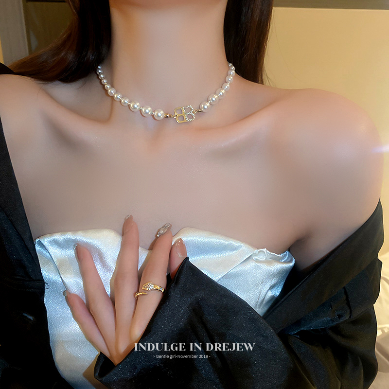 Rhinestone B Short Pearl Necklace Necklace 2025 New Arrival Trendy Sweet Cool Sexy Necklace Summer Sweater Chain Accessories Women
