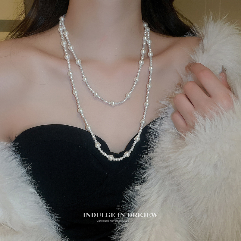 Long Stacked Pearl Necklace for Women 2025 New Arrival Best Selling Clavicle Chain Fancy Light Luxury Minority Sweater Chain Accessories