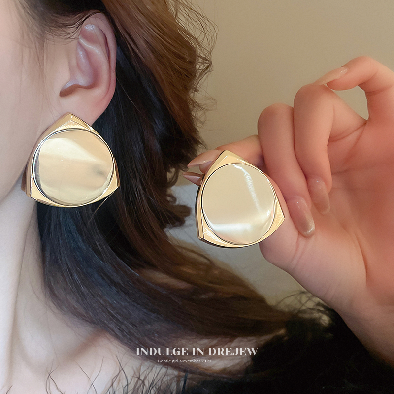 Gold Triangle round Mirror Stud Earrings 2025 New Arrival Best Selling Minimalist Fashion Elegant Fancy Earrings for Women