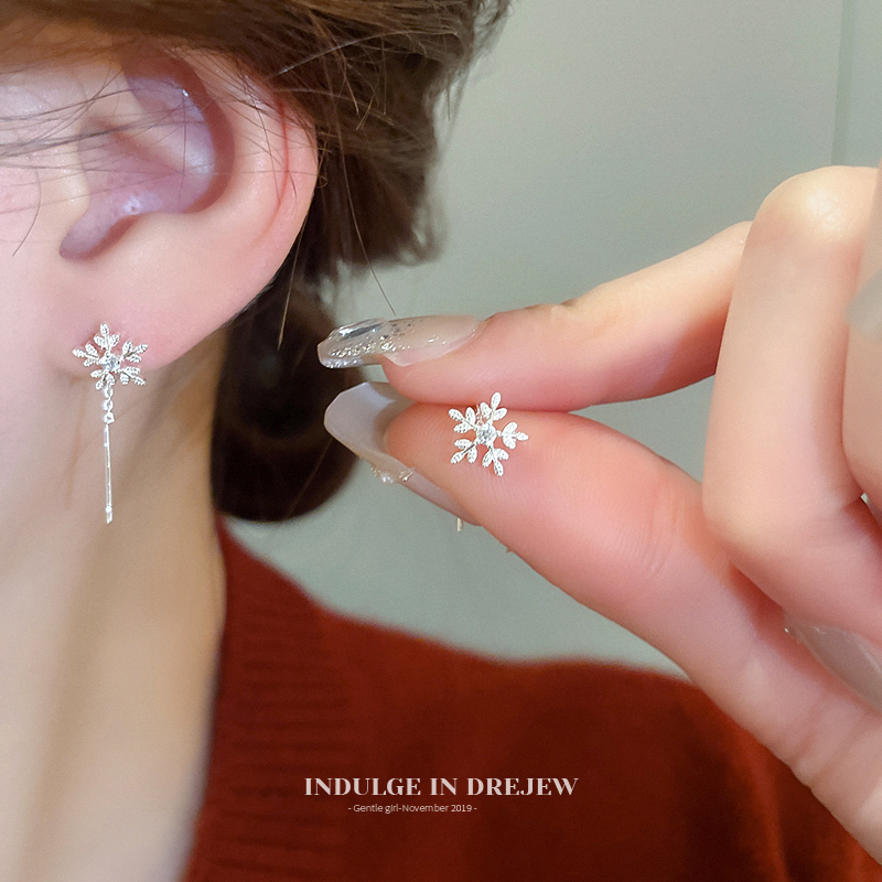 Silver Zircon Snowflake Tassel Hanging Earrings 2025 New Arrival Best Selling Fancy Earrings Sweet Beautiful Delicate Earrings Women