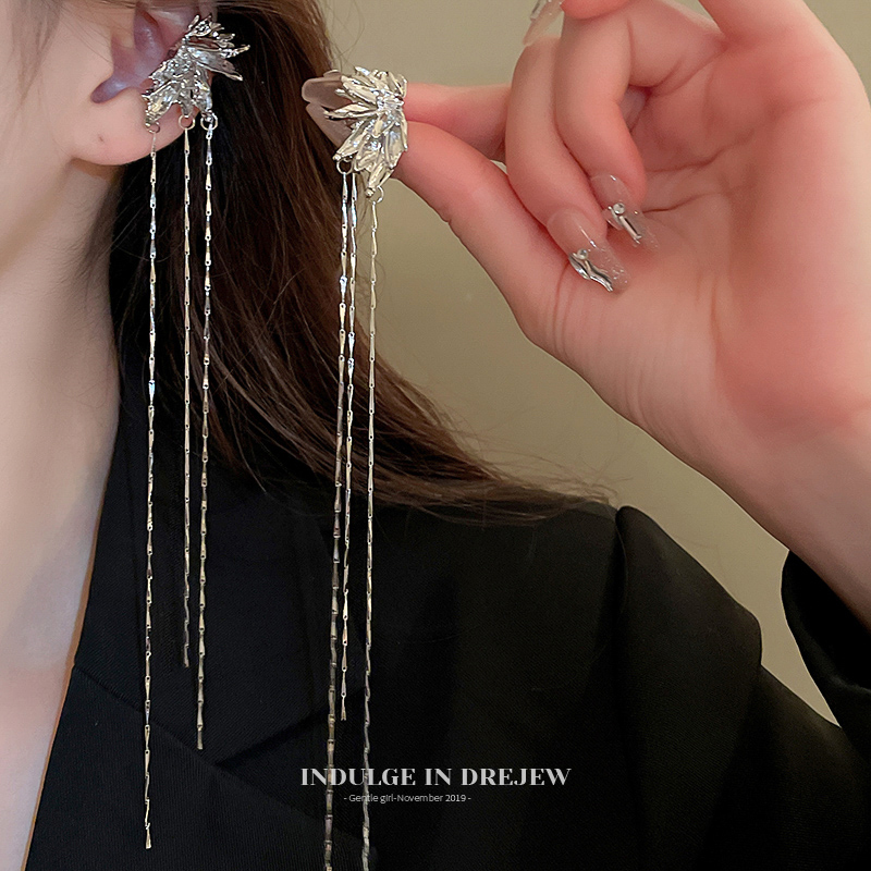 Exaggerated Butterfly Tassel Ear Clip Female without Piercing Fancy Ear Clip Niche Style Unique Long Earrings Graceful Earrings