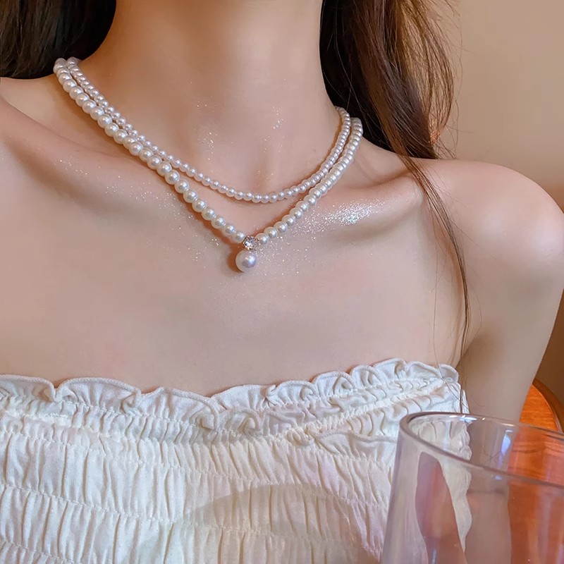 Double-Layer Stacked Pearl Sweater Chain Necklace for Women 2025 New Arrival Light Clavicle Chain Fancy Summer Accessories