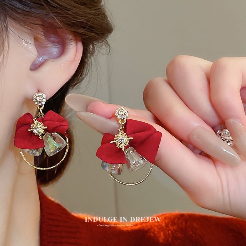 Christmas Red Bow Stud Earrings Accessible Luxury Fancy Elegant Generous Earrings Summer Season Match with Coat Earrings for Women