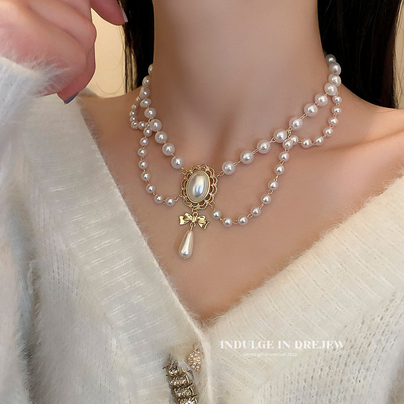 Pearl Necklace 2025 New Arrival Best Selling Light Luxury Minority Exaggerating Collarbone Necklace Palace Style Gorgeous Vintage Ornament Necklace