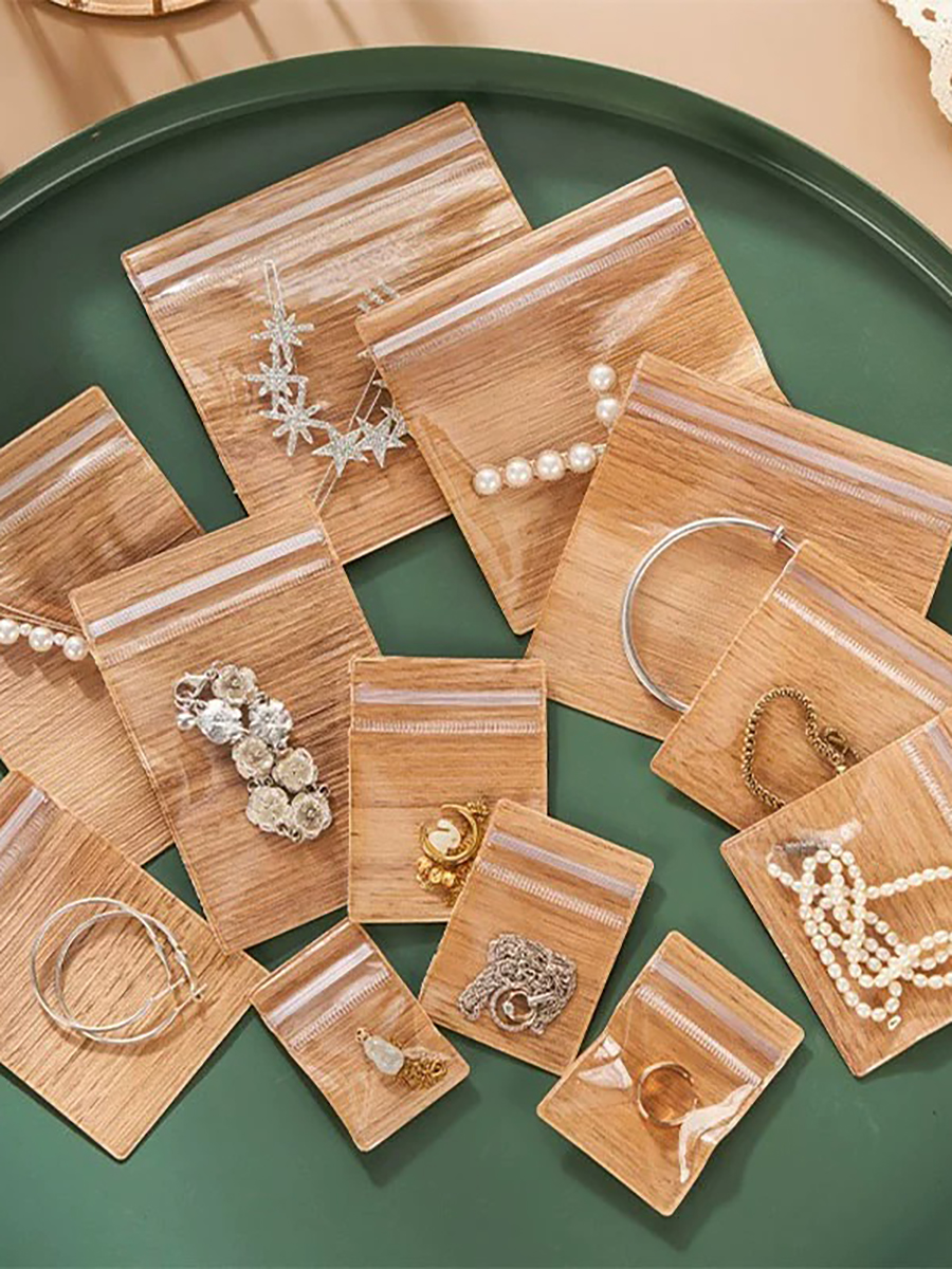 Wood Grain Jewelry Storage Bag PVC Bracelet Jewelry Jade Jewelry Storage Wood Grain Dustproof Sealed Packaging Bag