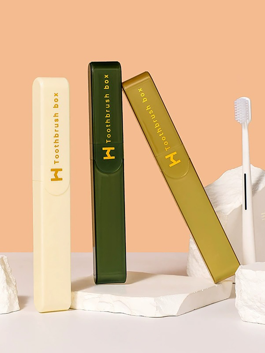 Accessible Luxury Toothbrush Storage Box Bronzing Travel Portable Minimalist Japanese Style Toothbrush Protection Box Dustproof Tooth-Cleaners Storage Box Storage Box