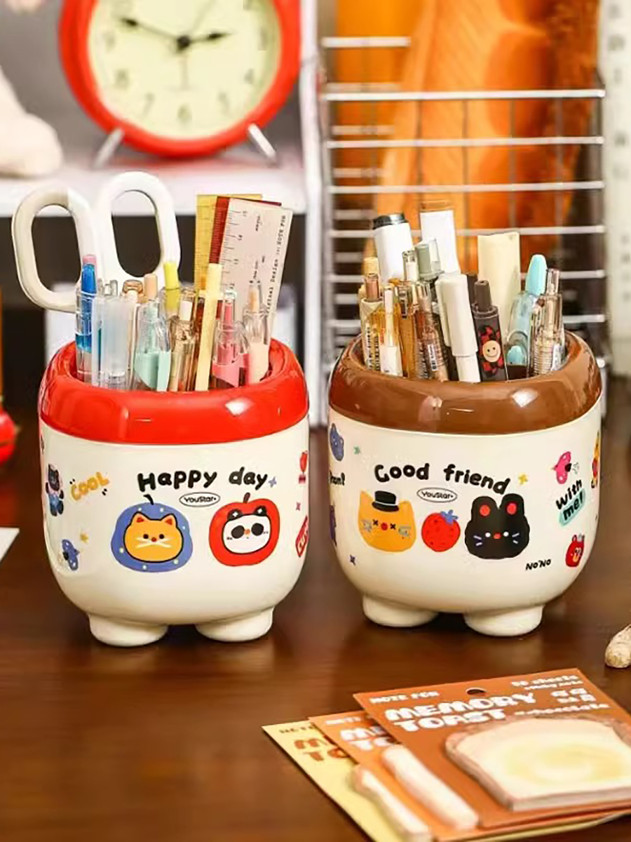 Cute Cartoon Pen Holder Large Capacity Office Desk Surface Panel Storage Box Student Accessible Luxury Cultural Supplies Creative Ornaments