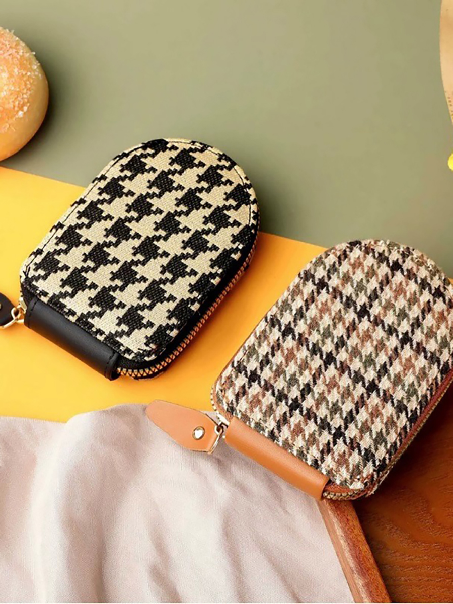 Houndstooth Zipper Card Holder High-End Women's Niche Design Multi-Card Position Anti-Degaussing Multifunctional Zipper Coin Purse