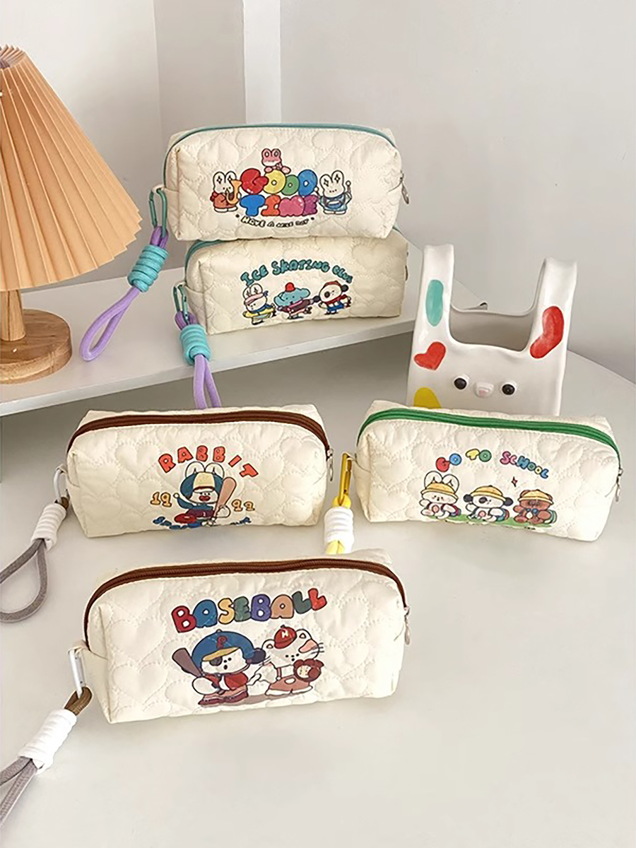 INS Preppy Style Pencil Case New Arrival Large Capacity Student Portable Puppy Printed Cosmetic Bag Cartoon Casual Handbag