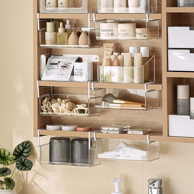 Transparent Mirror Cabinet Hanging Basket Bathroom Storage Box Hanging Cabinet Powder Puff Draining Waste Face Cloth Storage Rack
