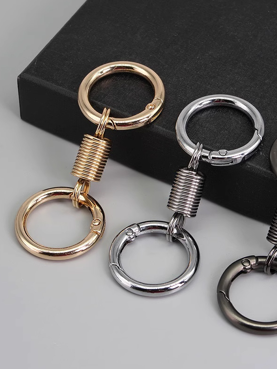 Spring Double Ring Keychain Creative Niche Design Pendant Spring Coil Waist Hanging Metal Key Ring Circle Key Chain