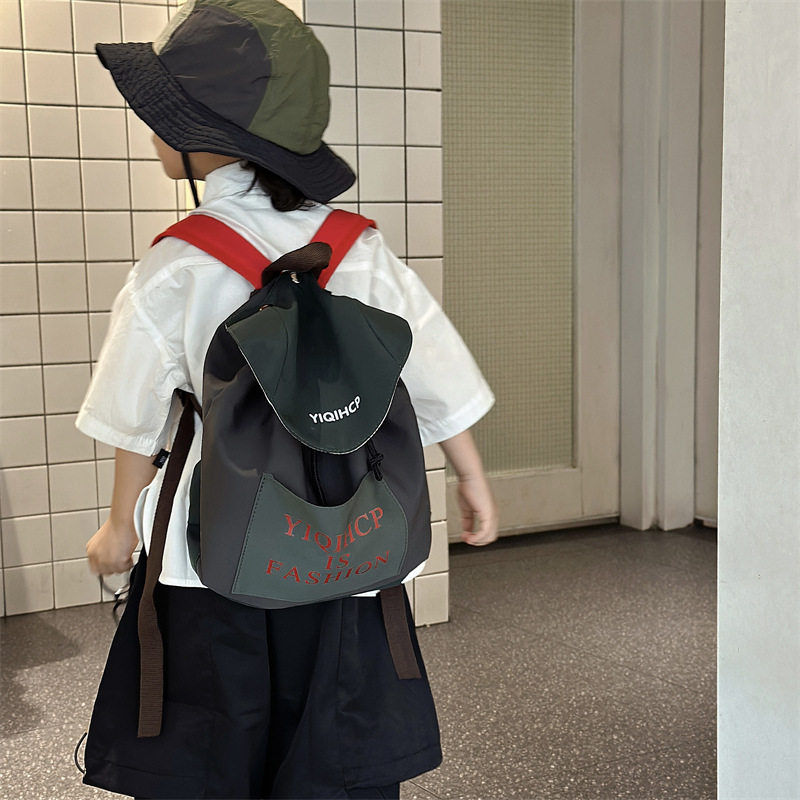 Contrast Color Kids Backpack Fashion Drawstring Korean Boys and Girls Travel Handsome Idle Style Small Casual Backpack Bag