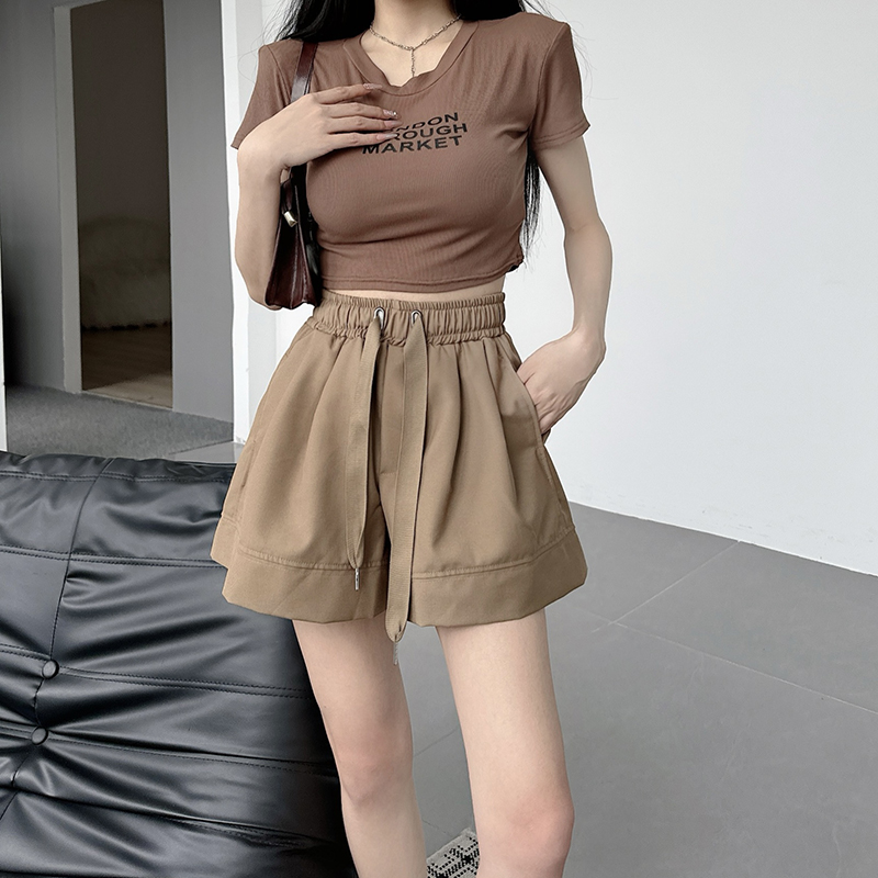 Chubby Girl Plus Size Drawstring Elastic Waist Casual Sports Shorts Women's Summer Simplicity New Arrival High Waist Slim Looking A- line Pants