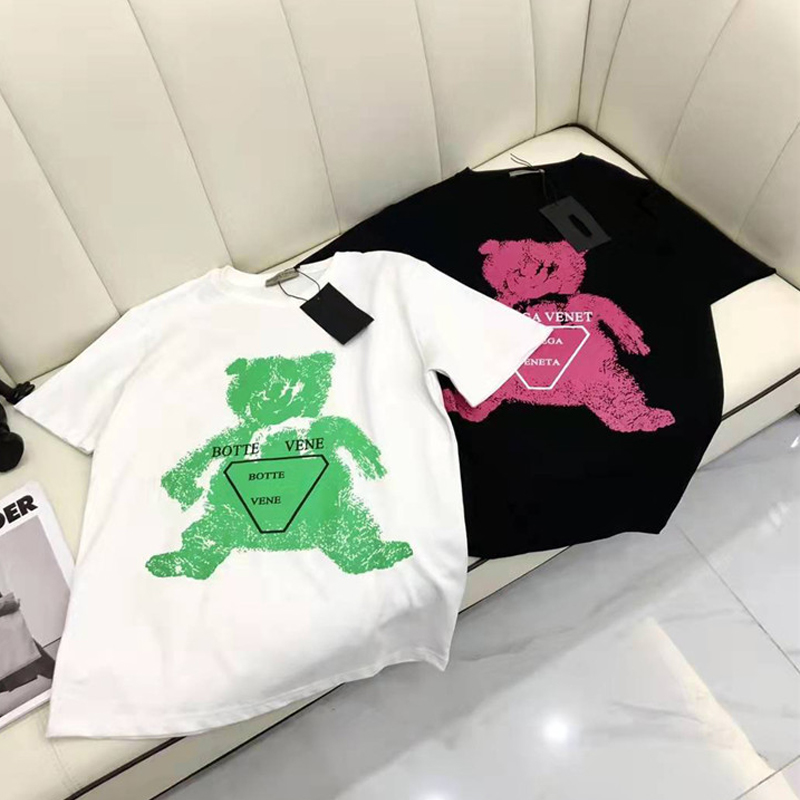 Extra Large Size 1.00 Kg-150.00 kg Green Cartoon Bear Print Short Sleeve T-shirt Men and Women K-style Loose Couple Pure Cotton Half Sleeve