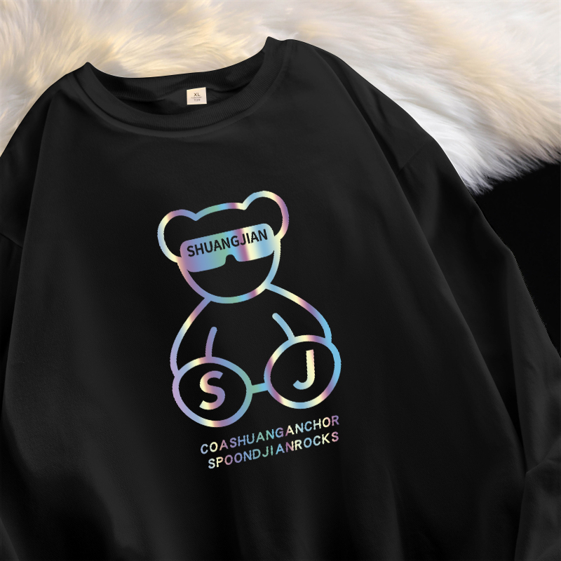 Plus Size Bear Hoodie Female Autumn Winter Loose Vintage Plus Size Ladies round Neck Cashmere Thickened Long Sleeves Chic Tops