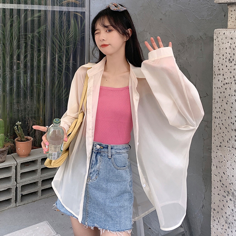Recall Beauty Pure Color 40.00 Kg-100.00 kg Sun Protection Chiffon Shirt Jacket Women's Thin Summer Stylish Long Sleeves Tops Tide
