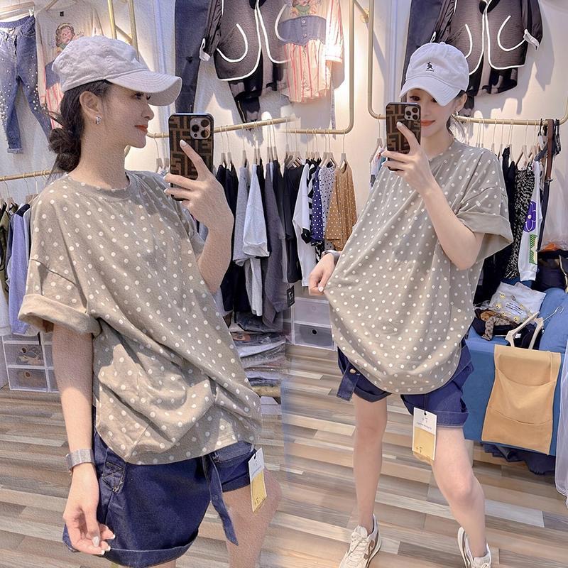 European Goods Fashion Polka Dot Short Sleeve T-shirt Women's Summer 2024 New Arrival Plus Size Loose Easiest for Match Slimming Half Sleeve Polka Dot Shirt