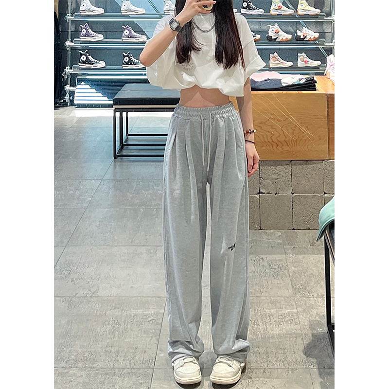 Plus Size Women's 100.00kg Casual Sports Pants Ins Trendy Fat mm Spring & Fall High Waist Slim Looking Cover Loose Wide Leg Pants