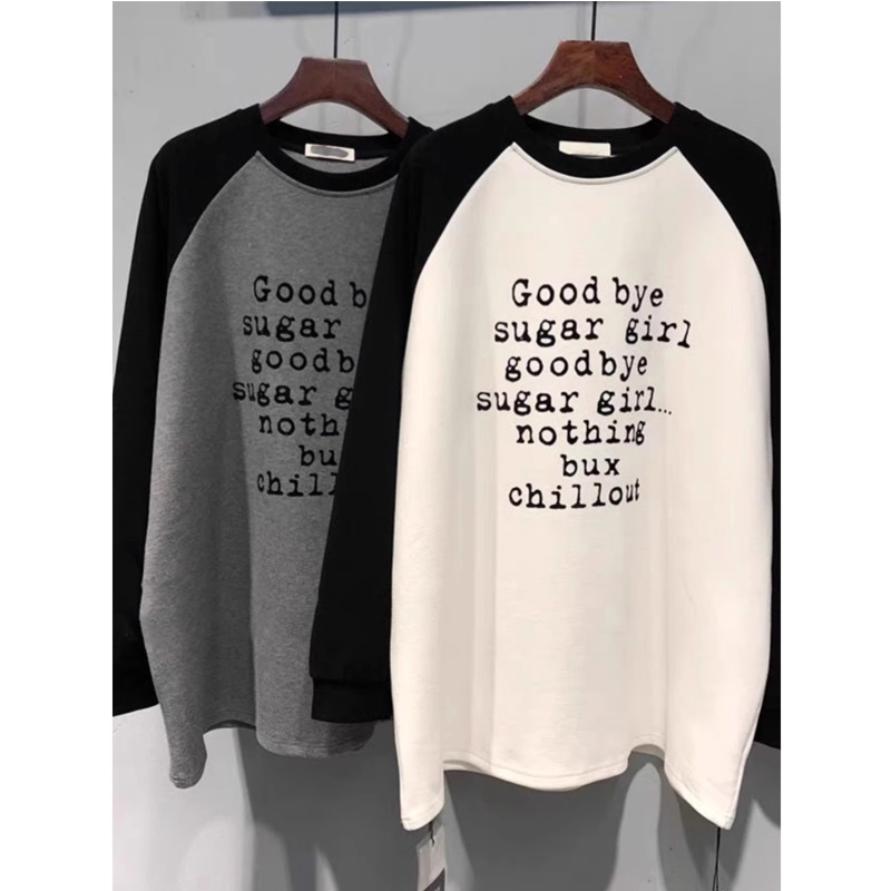 Extra Large Size 150.00kg Plus Size Ladies Dralon Bottoming Shirt for Women American Retro Color Matching Color Contrast Print Letter Long Sleeve Top