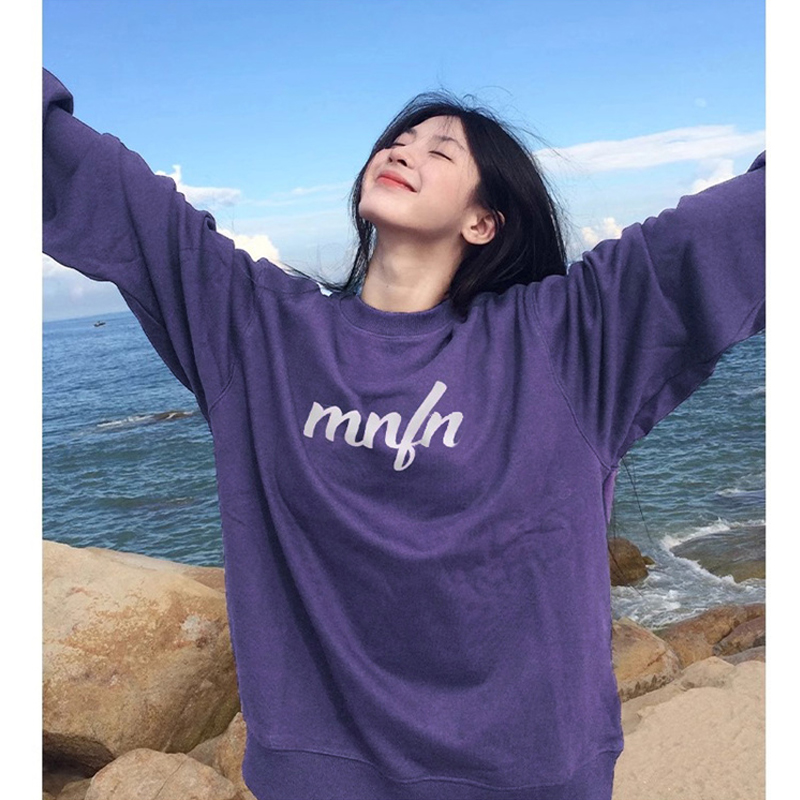 Chubby Girl American Retro Purple Crew-Neck Sweatshirt Women's Autumn and Winter New Arrival Fleece-lined Thickened Loose-Fitting Non-Hoodie Couple Fashion
