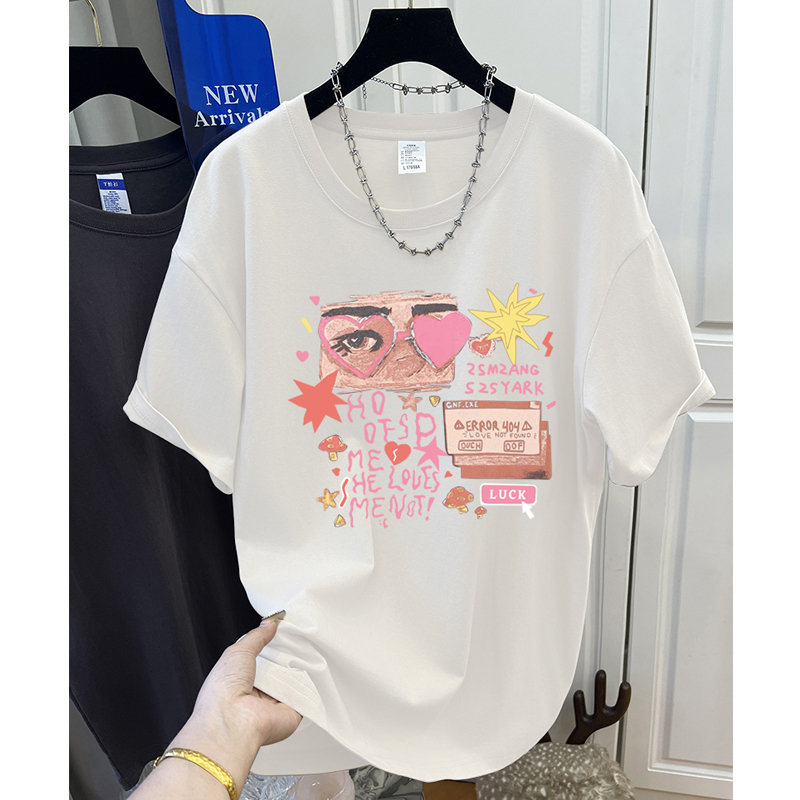 Super Plus Size 1.00 Kg-150.00 kg Plus Size Ladies Cartoon Print Letter Short Sleeve T-shirt Female Fashionable Stylish Slimming Pullover Tops Fashion