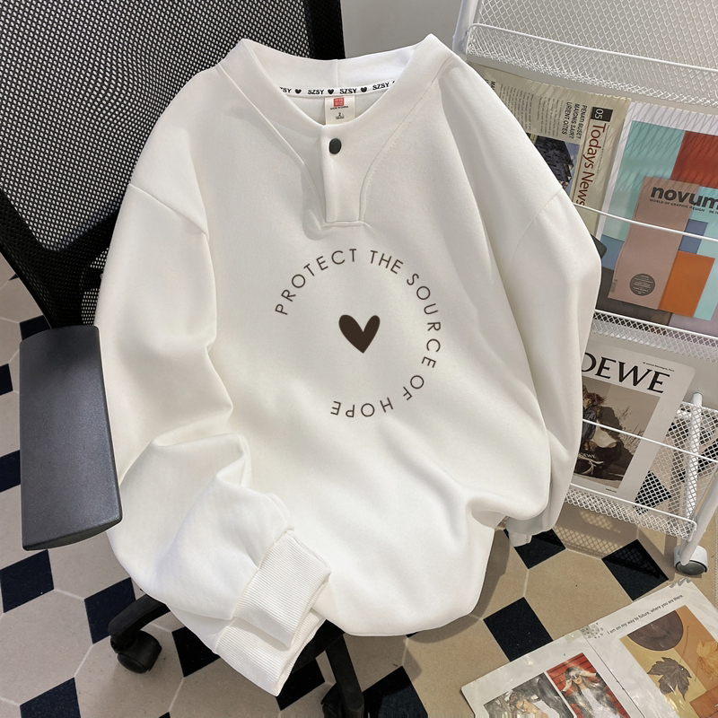 150kg Chubby Girl Slimming French Style Oversized Hoodie with Love Heart Print, Long Sleeve Harajuku Style