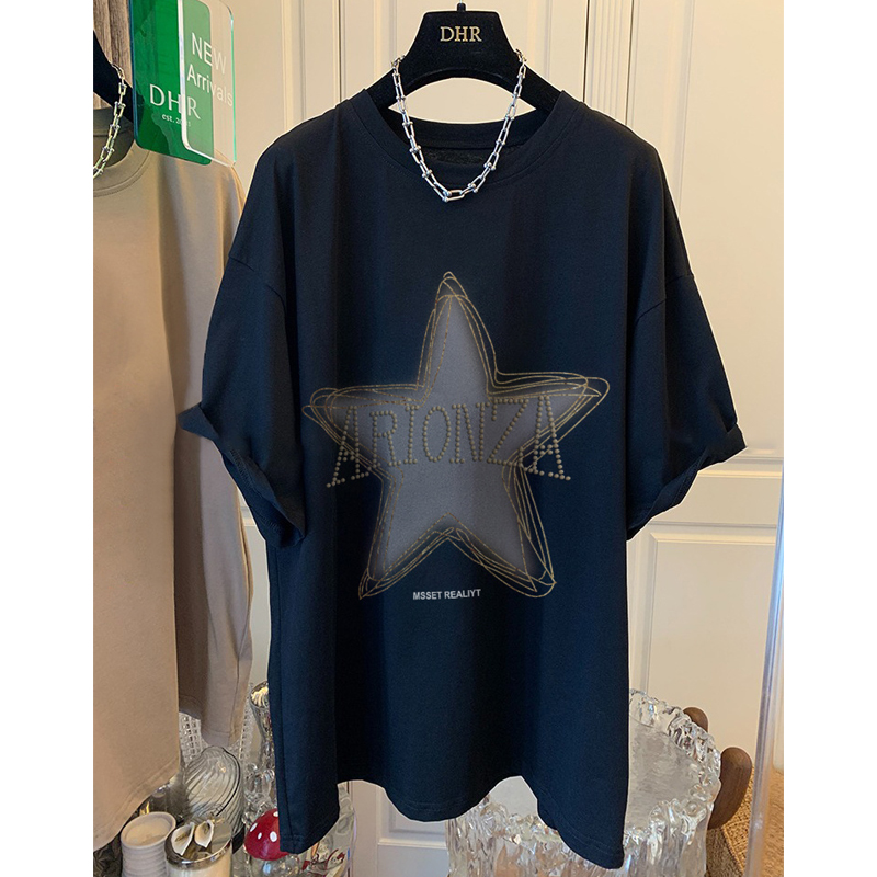 Extra Large Size 150.00kg Summer New Arrival Heavy Industry Beads XINGX Short Sleeve T-shirt Female Plus Size Ladies Loose Slim Fit Niche Top