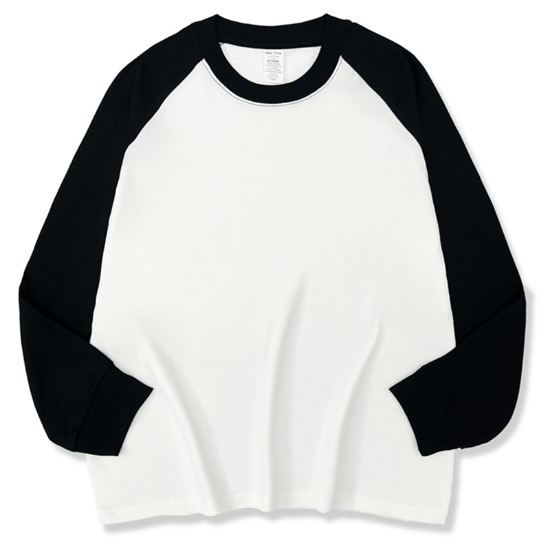 Pure Cotton Black and White Color Matching Raglan Long Sleeves T-shirt Men and Women 2024 Spring & Fall New Arrival Loose Inner Wear Bandage Dress Couple's Tops