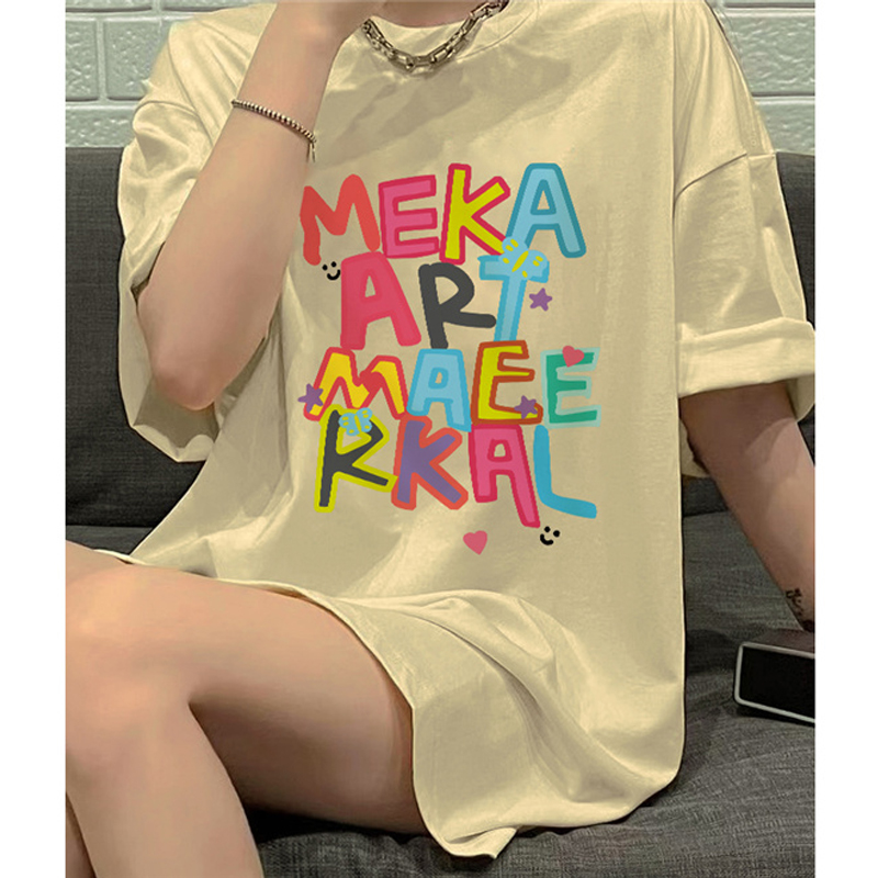 European Station 2024 Spring New Arrival Alphabet Cartoon Printed Graffiti Plus Size Short Sleeve T-Shirt Female Western Style Versatile Top