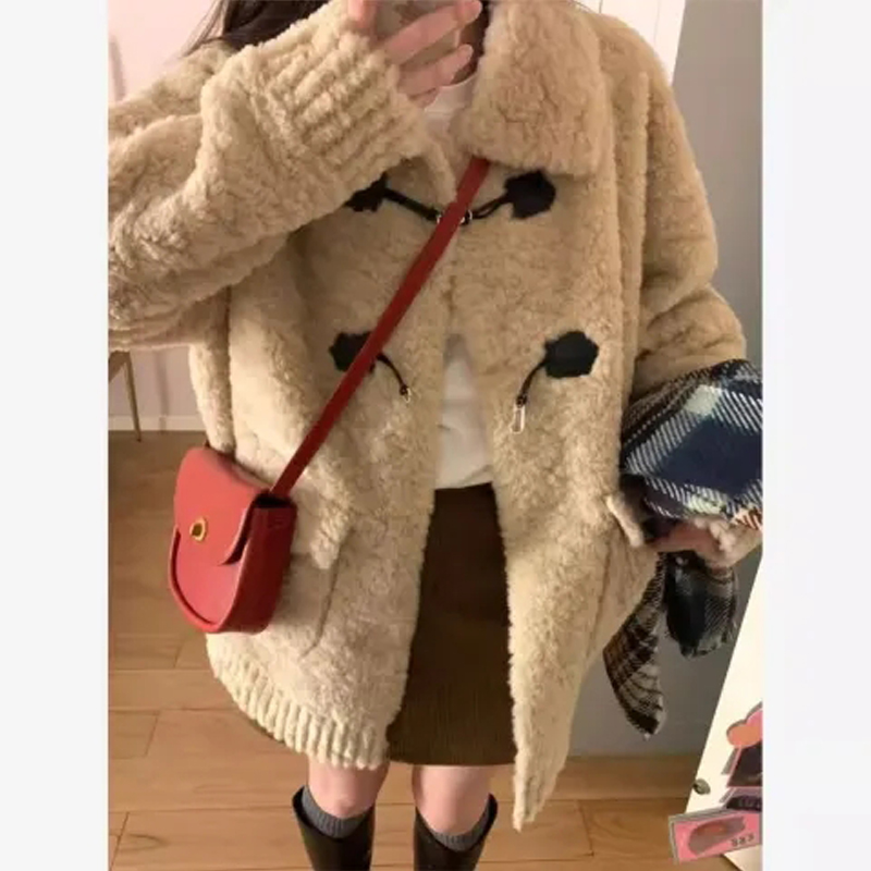2024 Winter New Lamb Wool Outerwear Women's Thick Warm Korean Style Loose Slimming Button Coat