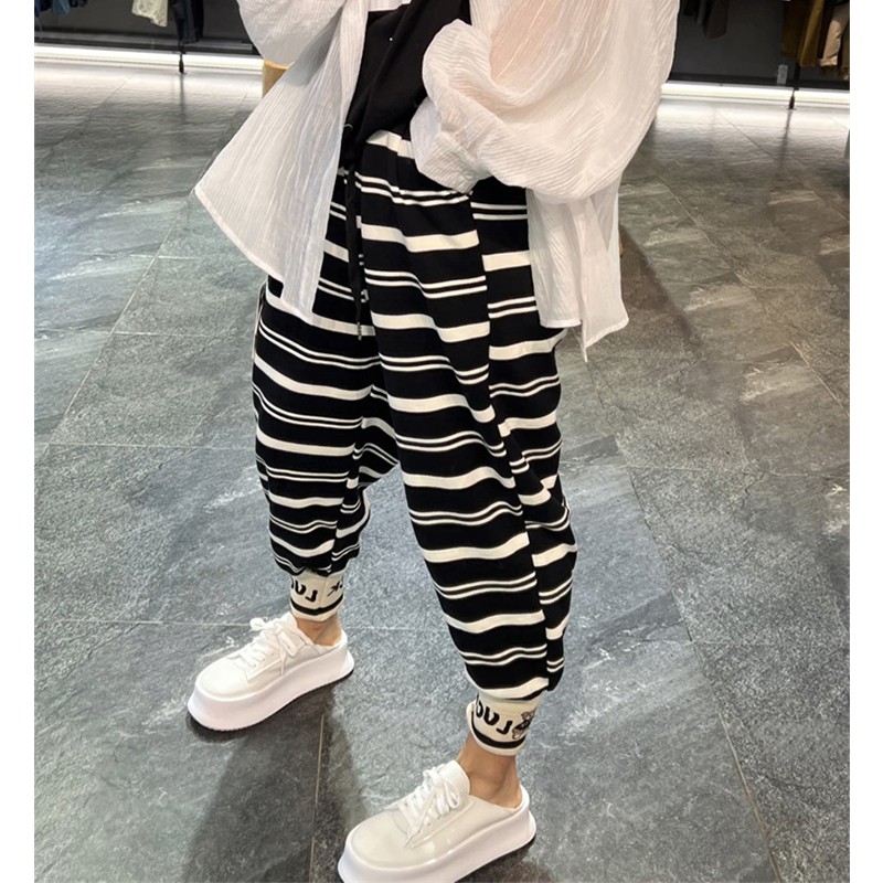 Ozhouzhan Striped Pants Women's Autumn 1.00 Kg-150.00 kg Extra Large Loose Slimming Cropped Harem Pants Casual Pants