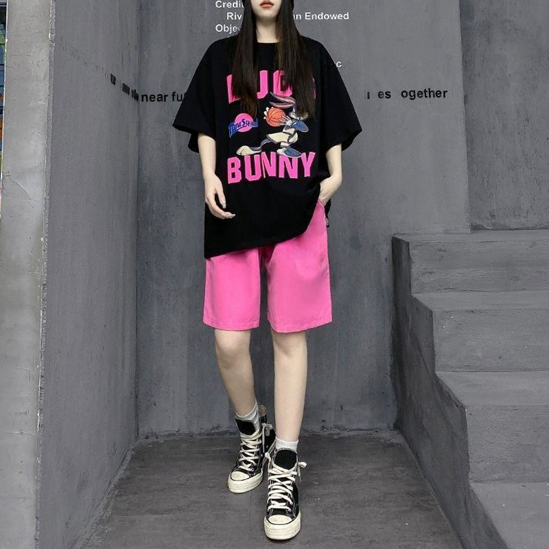 Extra Large Size 1.00 Kg-150.00 kg Plus Size Ladies New Cartoon Print Casual Short Sleeve T-Shirt Suit Women's Summer Shorts Two-piece Set