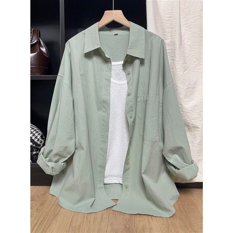 European Goods Korean Style Shirt Women's Mid Length Long Length Outwear 2024 Spring and Autumn Retro Plus Size Loose Casual Small Shirt
